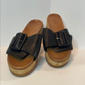 BAMBOO Black and Brown sandals with Decorative Buckle